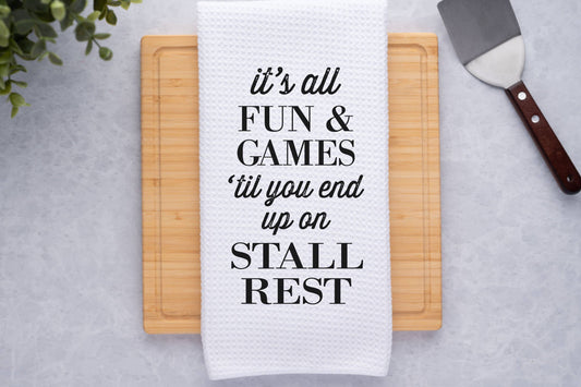 Stall Rest Funny Horse Towel, Equine Gift for Horse Lovers: Transparent Cellophane Sleeve