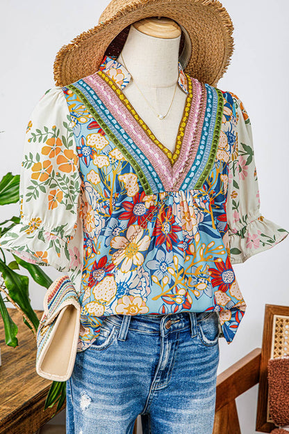 Fashion-W Crochet Boho Half & Long Sleeve Floral Blouse: As shown / Missy / L