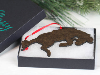 Bay Tobiano Bucking Rodeo Christmas Ranch Horse Ornament