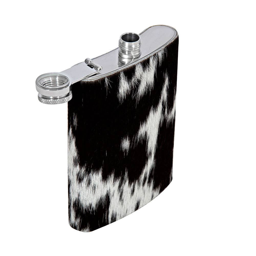 Mountain Trail Flask in Dark Hair-on Hide: (6 OZ)