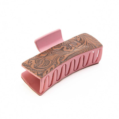 High Vista Hair Comb Clip In Pink and Brown: Turquoise-Embossed