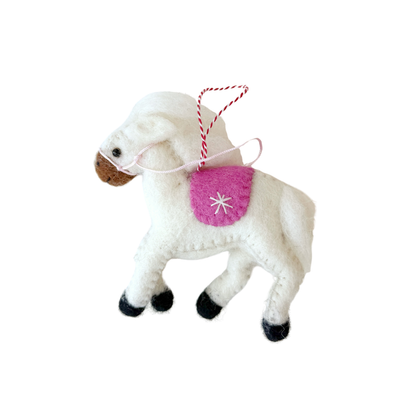 Prancing Pony, White, Felt Wool Christmas Ornament