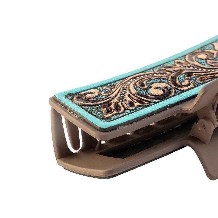 High Vista Hair Comb Clip In Turquoise: Hand-Tooled