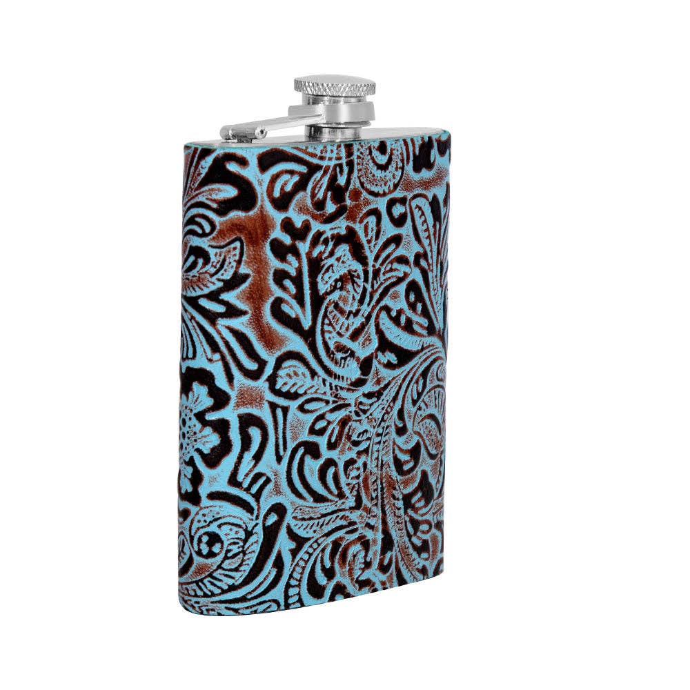 Mountain Trail Flask in Hand-tooled Leather: (6 OZ)