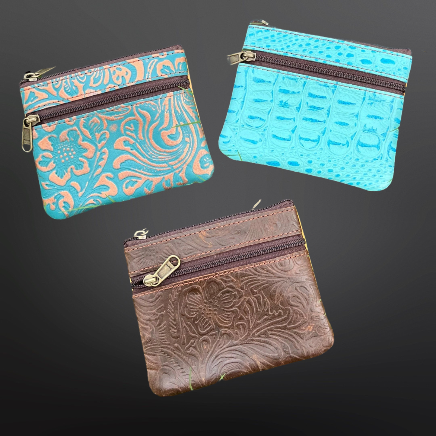 Embossed Leather Coin Purse: Shades of Tan/Brown