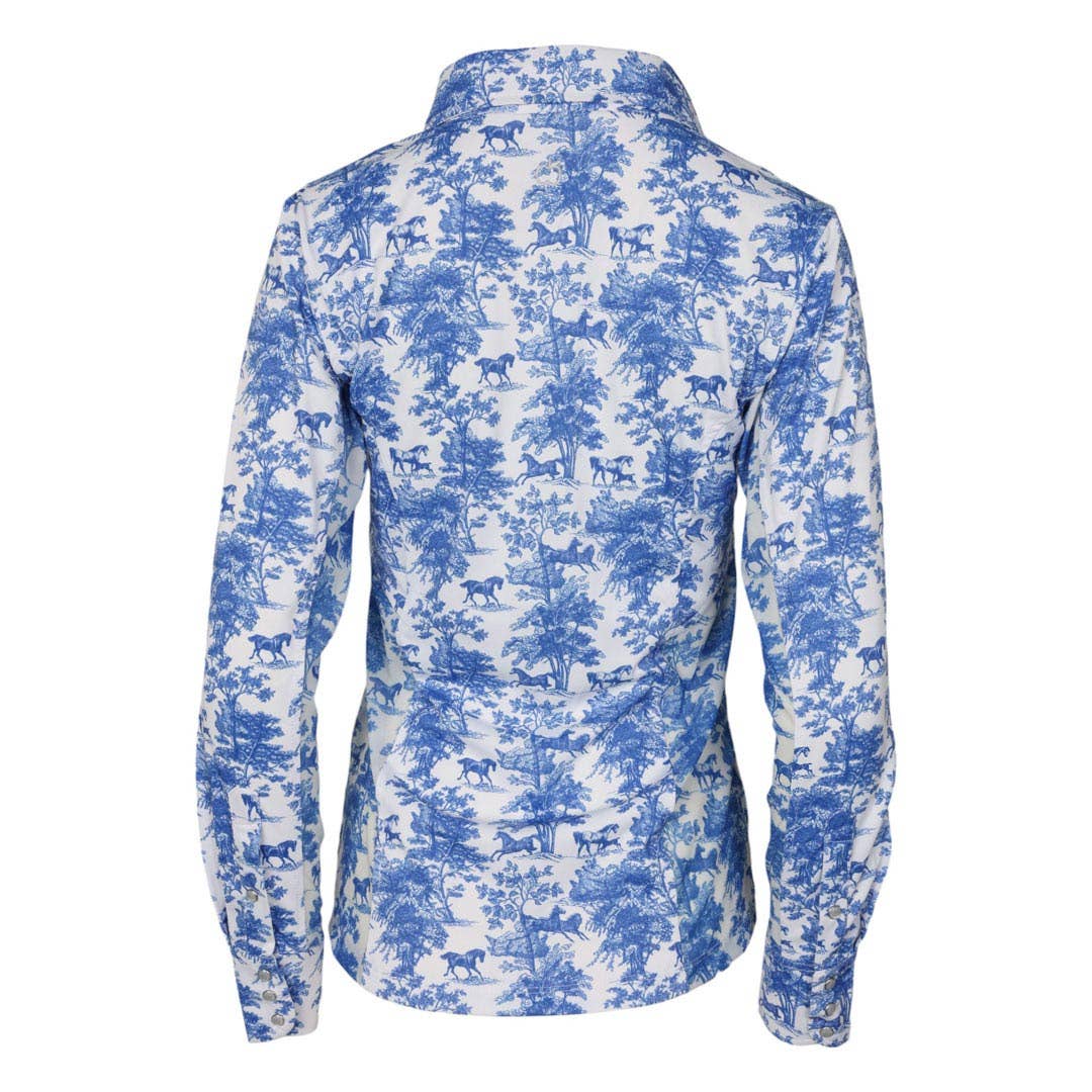 Dapplebay Equestrian Toile Button Down Western Shirt-Blue/White: Blue/White / XXL