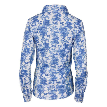 Dapplebay Equestrian Toile Button Down Western Shirt-Blue/White: Blue/White / XXL