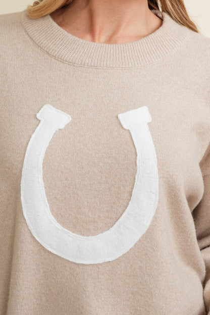CSW13668 - HORSE SHOE PULLOVER SWEATER: Beige / S