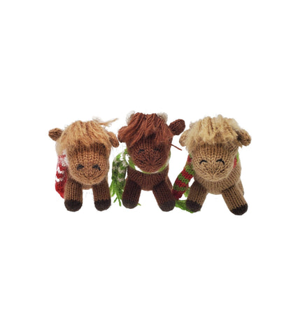 Handmade Knit Highland Cow Holiday Ornament - Fair Trade